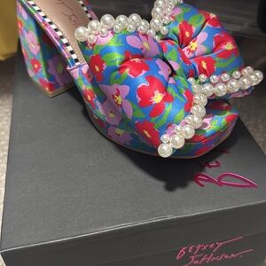 Betsey Johnson Multicolor Floral Pearl Heels